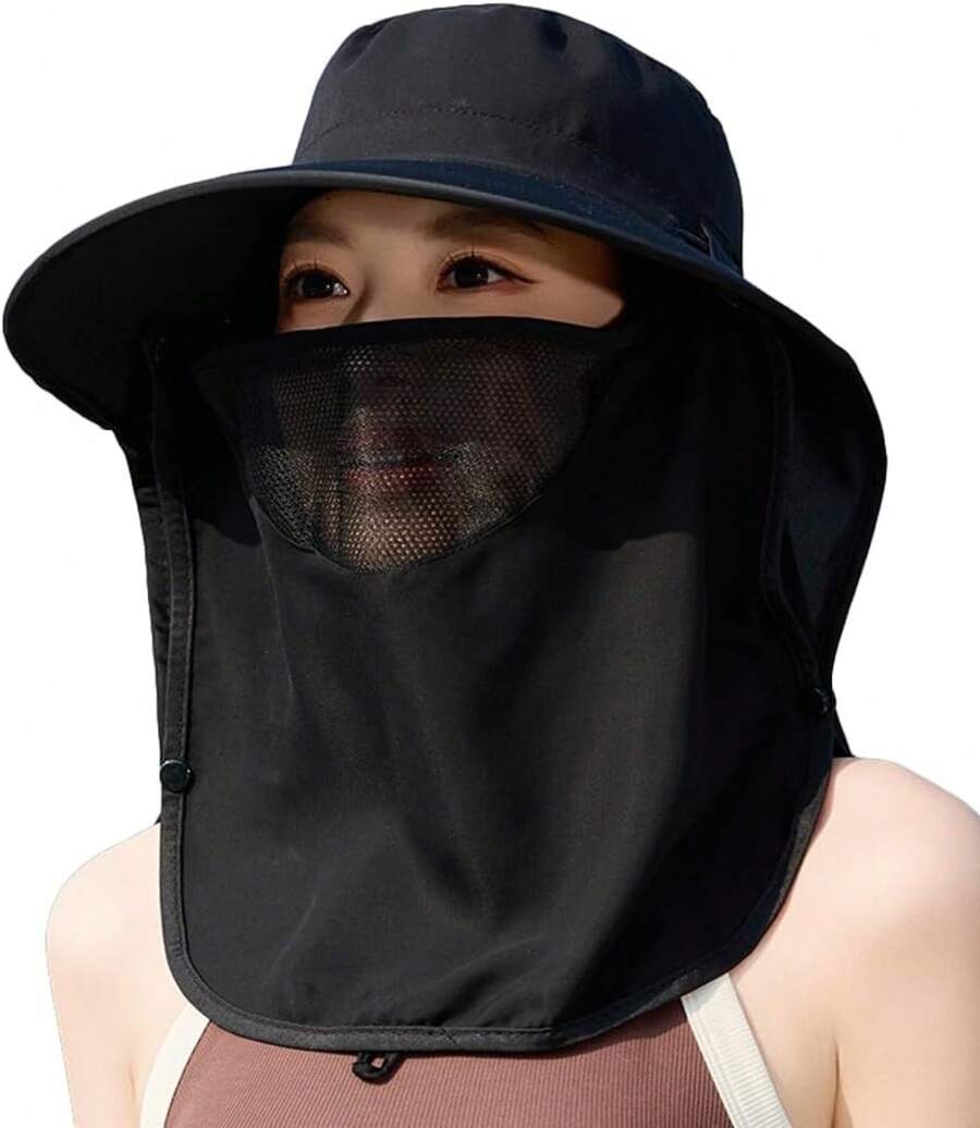 Women Wide Brim Sun Hat With F - Fishing Mask Sun Protection reseña y precio