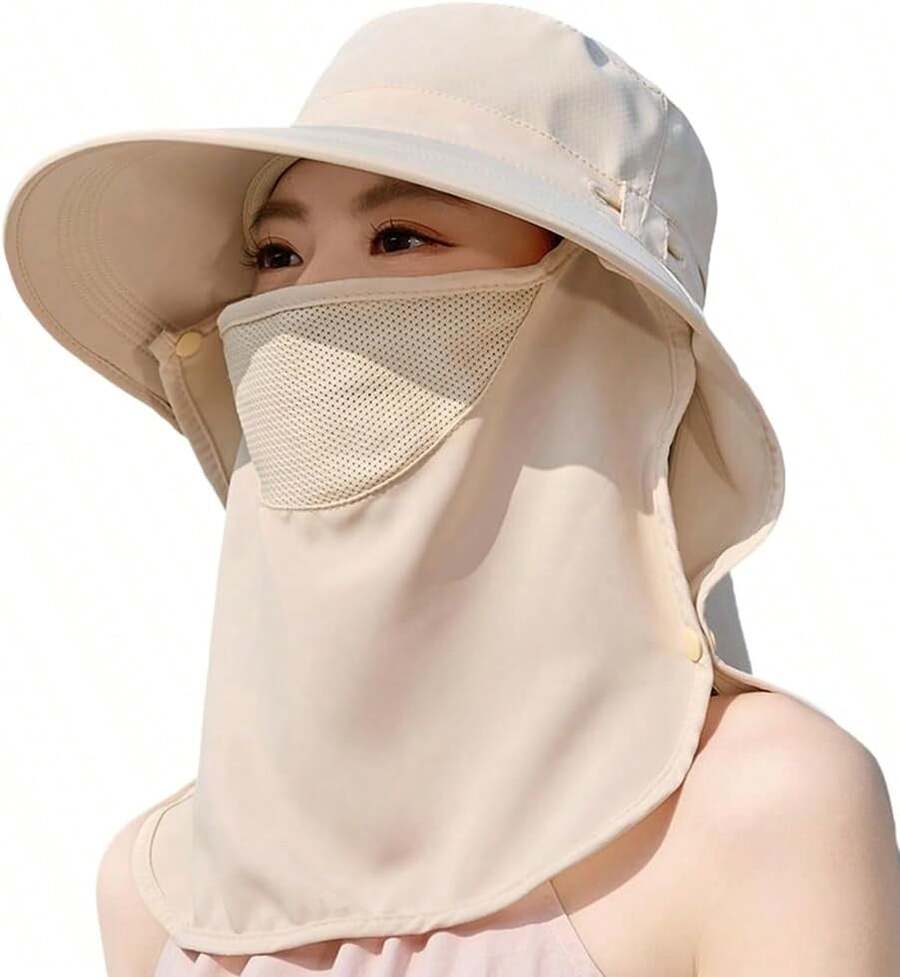 Women Wide Brim Sun Hat With F - Fishing Mask Sun Protection reseña y precio